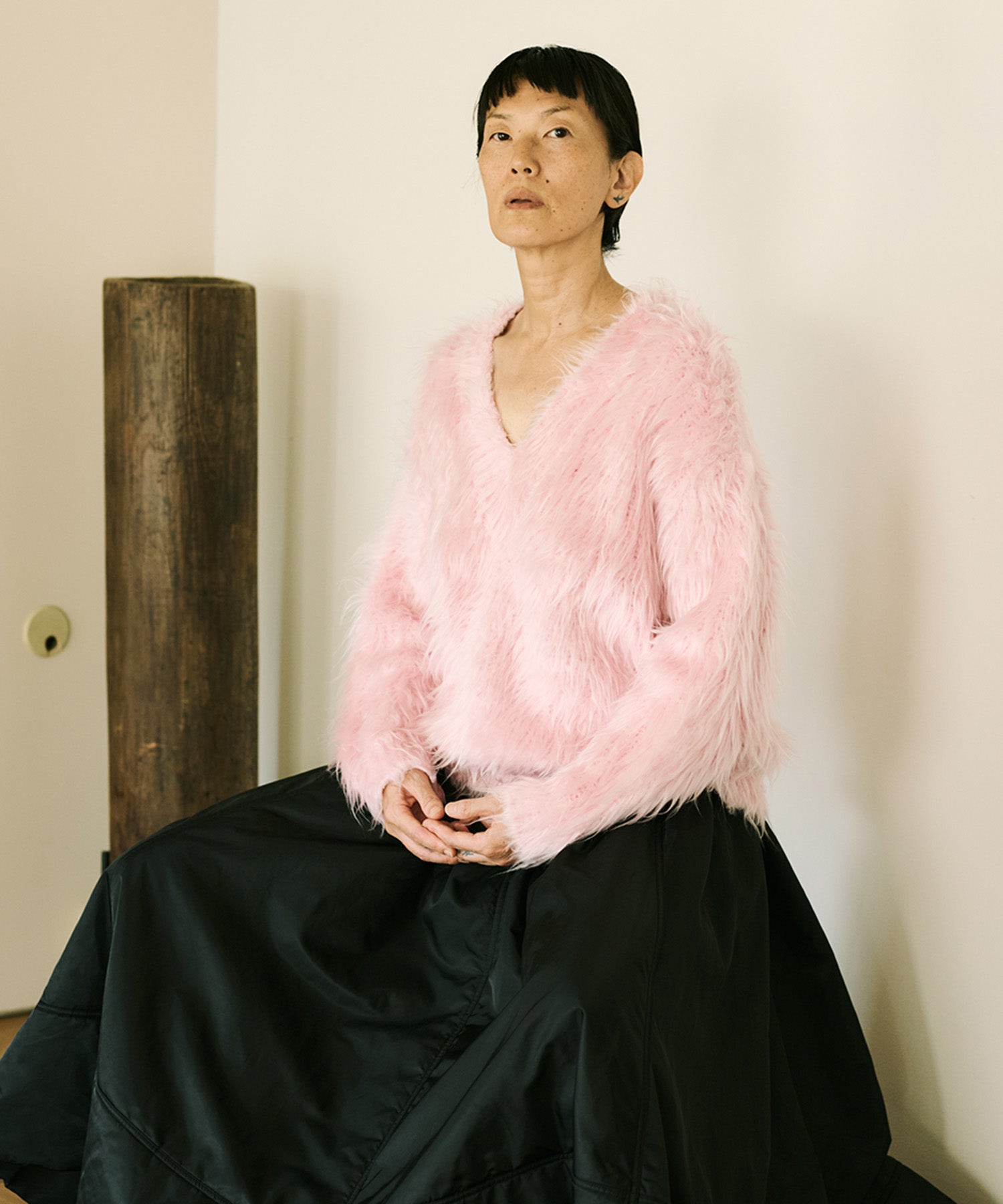 【SALE】2way V-neck Shaggy Knit Wear