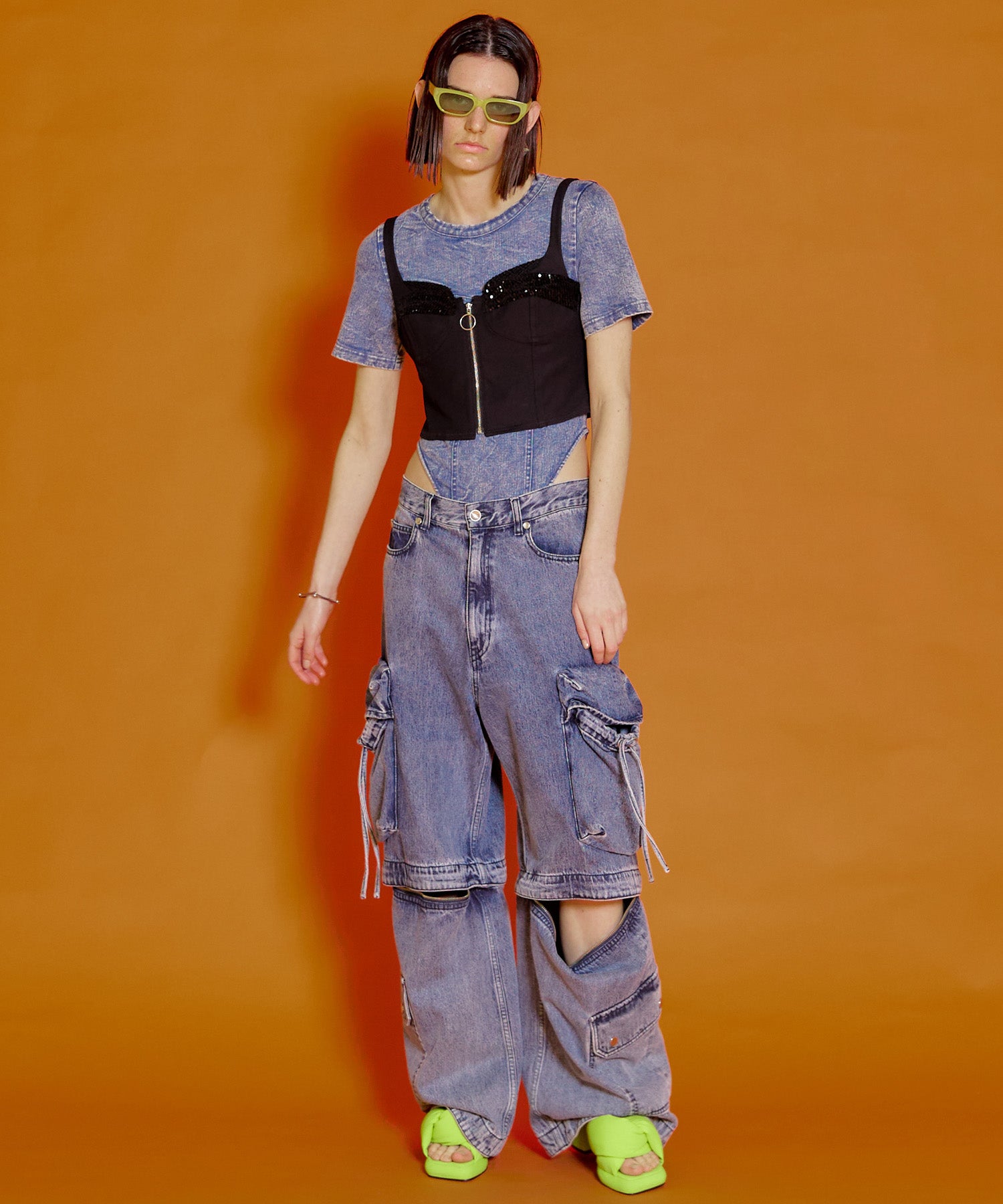 Low Waist Cargo Denim Pants