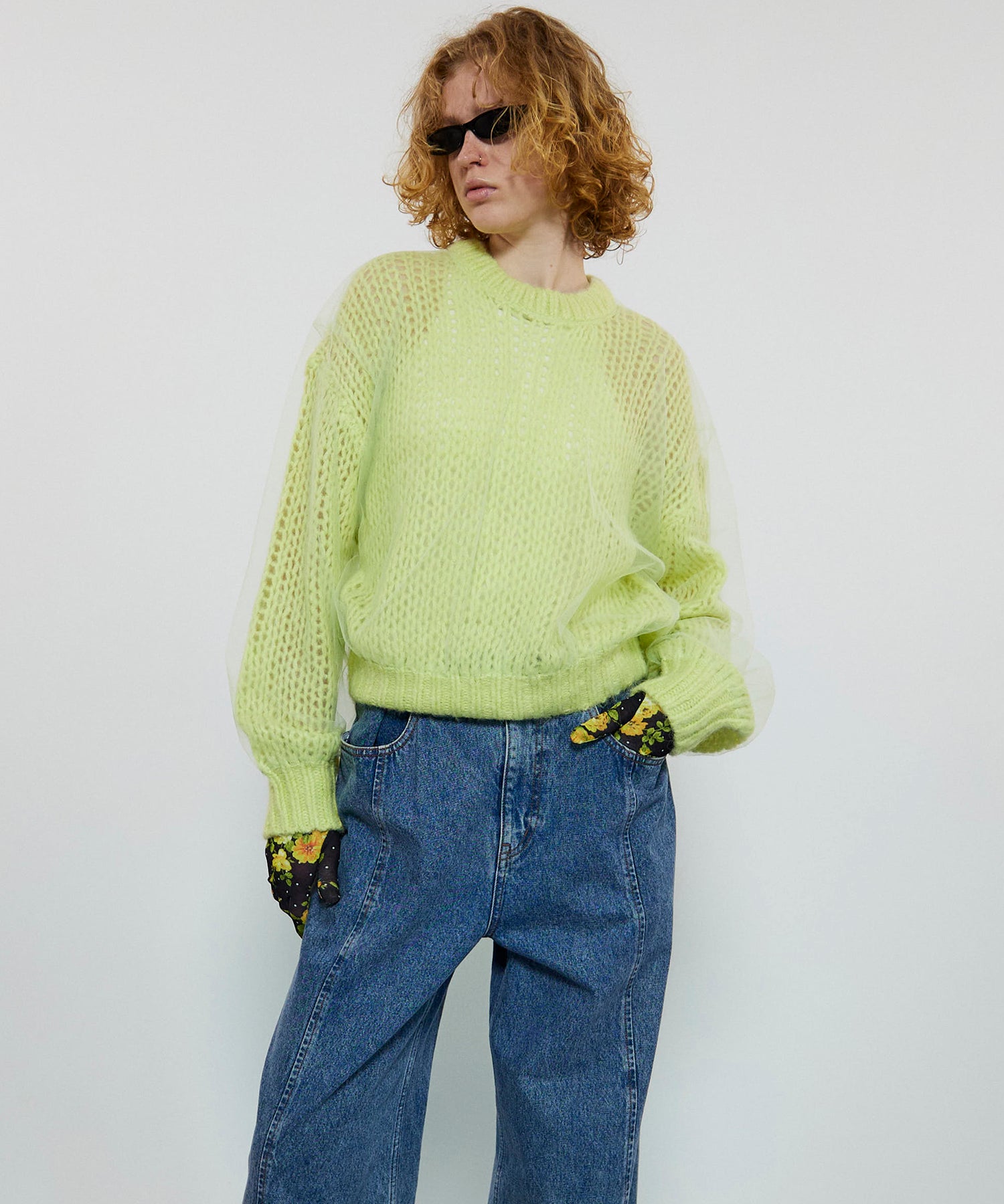 Tulle Layered Low Gauge Reversible Knit Pullover