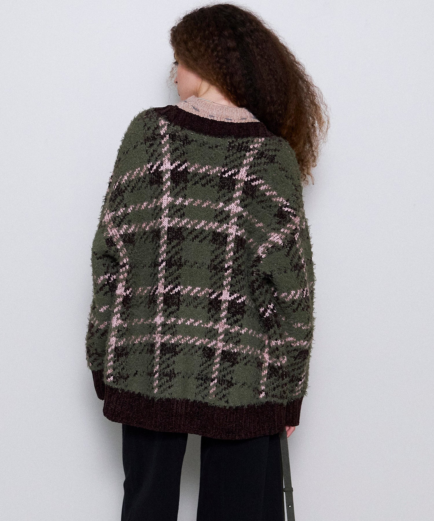 Plaid Jacquard Knit Cardigan