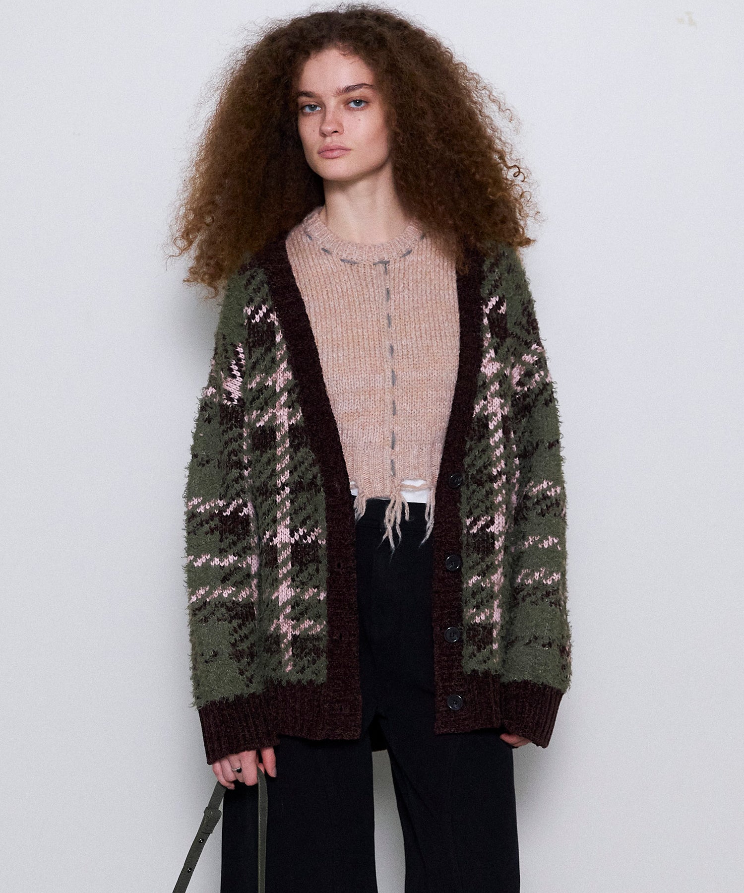 Plaid Jacquard Knit Cardigan