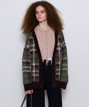 Plaid Jacquard Knit Cardigan