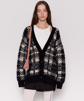 Plaid Jacquard Knit Cardigan