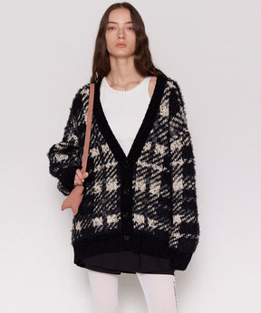 Plaid Jacquard Knit Cardigan