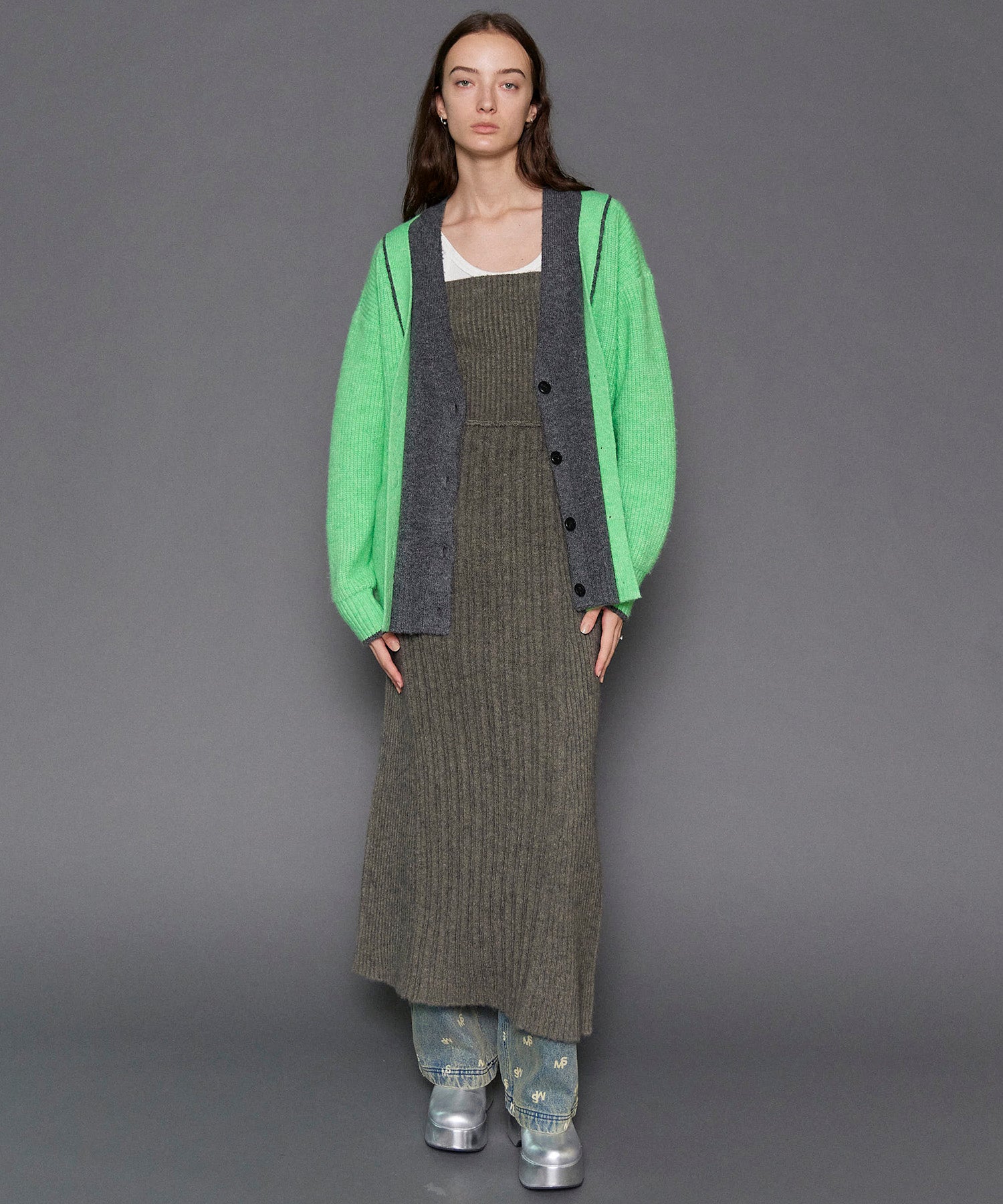 【PRE-ORDER】Double Color Layered Knit Cardigan