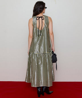 【GANNI】Shiny Check Jacquard Midi Dress