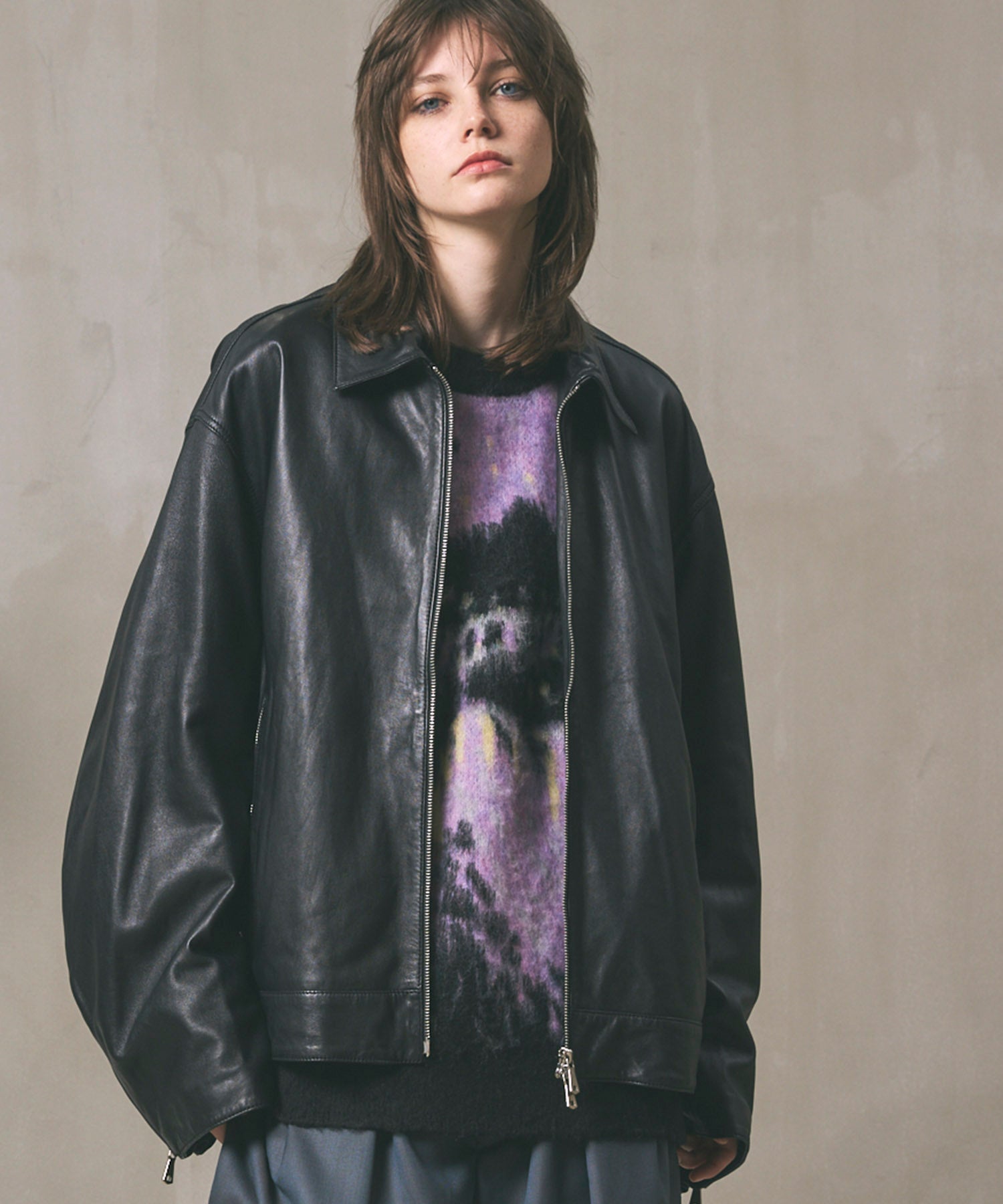 【PRE-ORDER】Sheep Leather Prime-Over Single Riders Collared Jacket