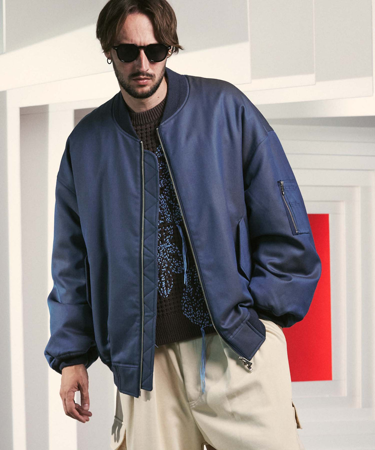 Prime-Over Wool Chambray MA-1 Bomber Jacket