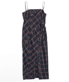 Button Slit Checkered Camisole Maxidresses