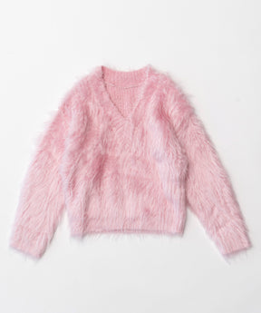 【SALE】2way V-neck Shaggy Knit Wear