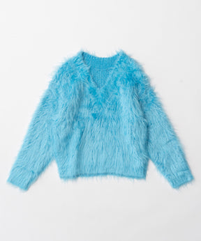 【SALE】2way V-neck Shaggy Knit Wear