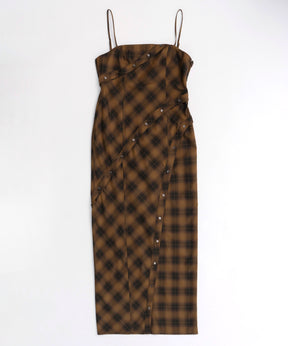 Button Slit Checkered Camisole Maxidresses