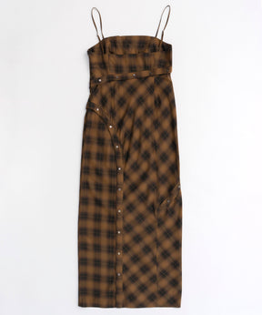 Button Slit Checkered Camisole Maxidresses