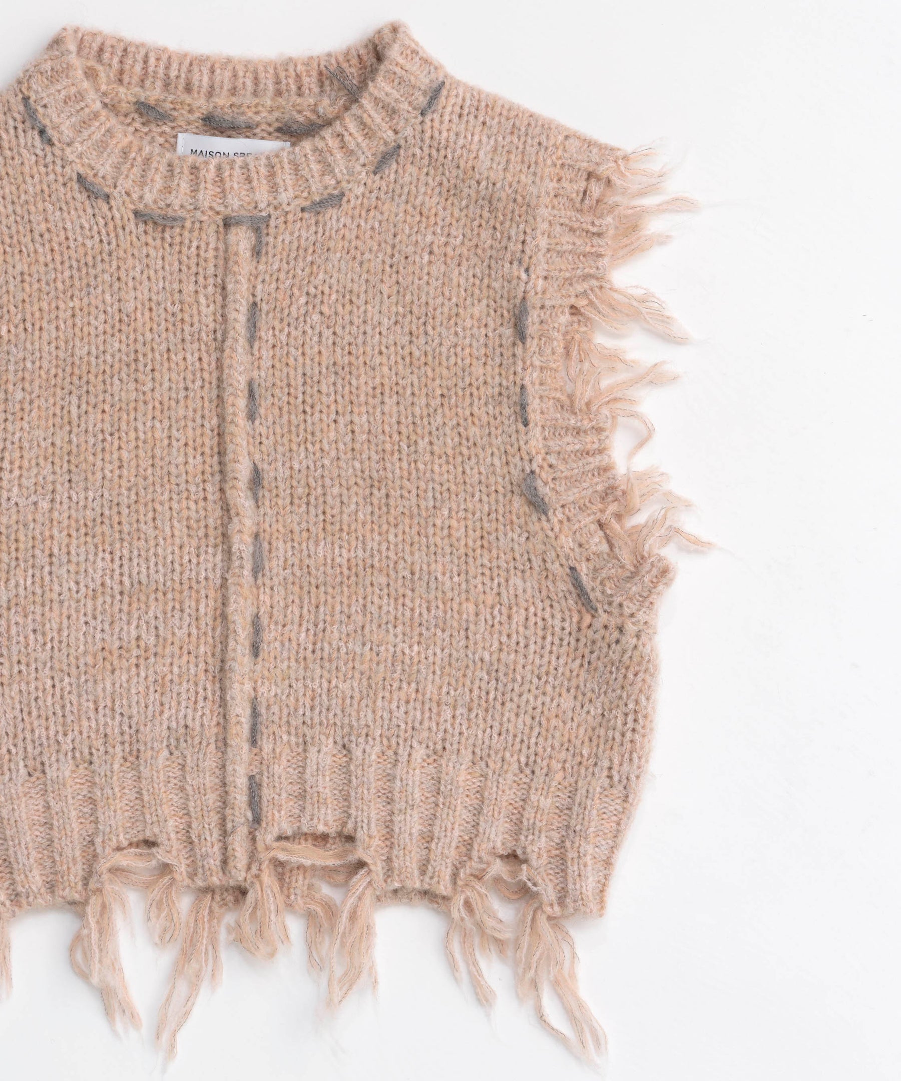 Distressed Effect Fringe Knit Vest