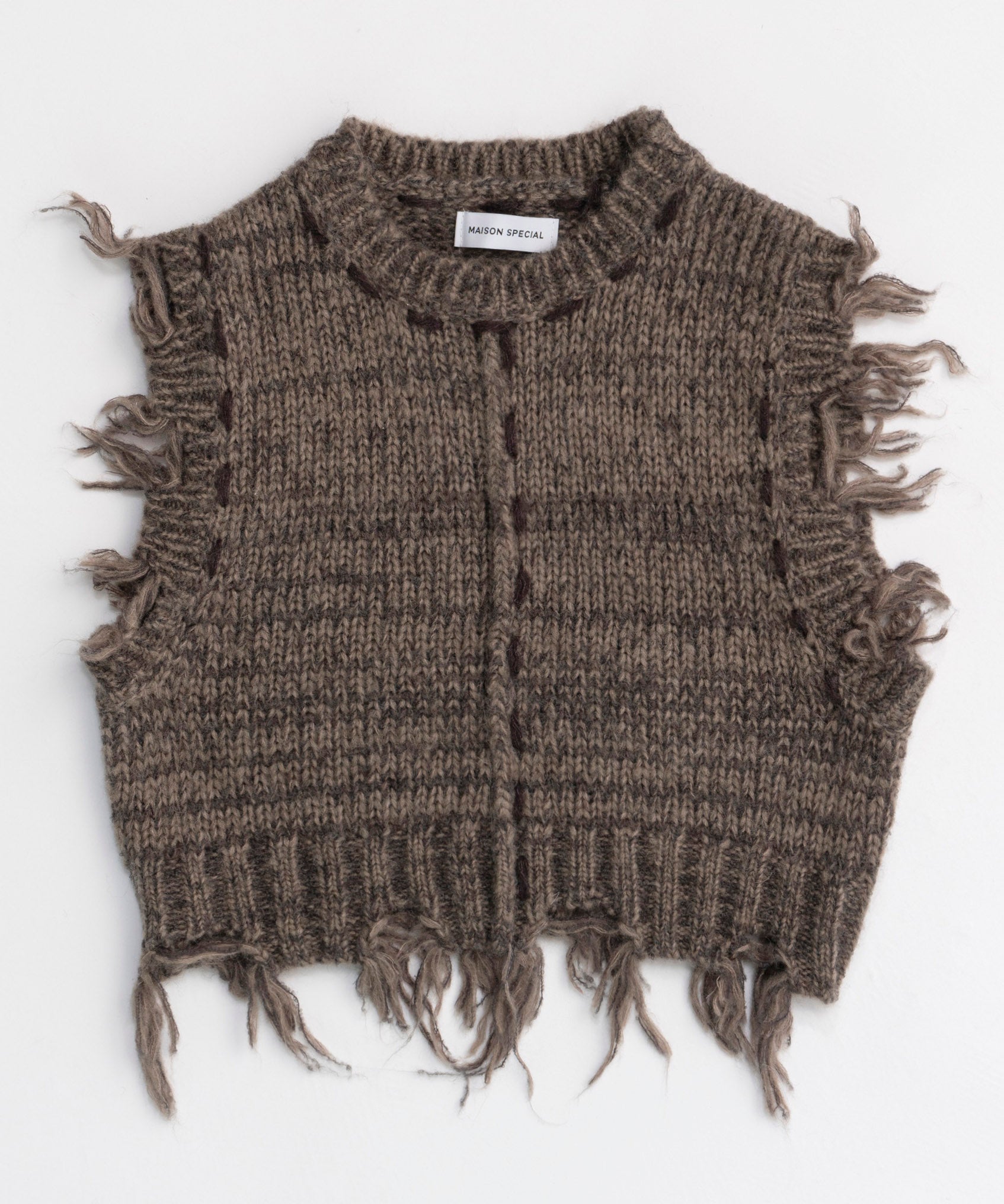 Distressed Effect Fringe Knit Vest