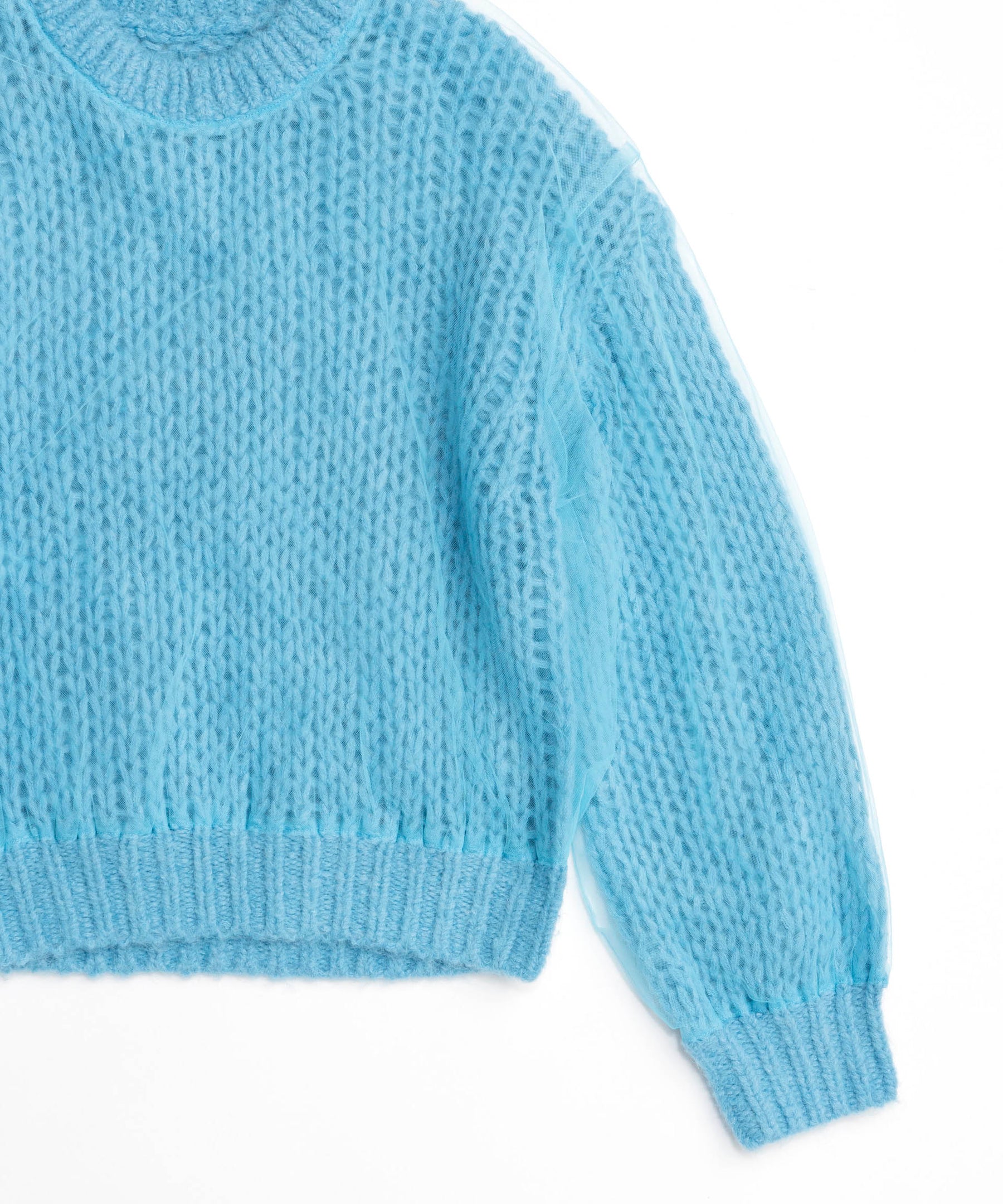 Tulle Layered Low Gauge Reversible Knit Pullover