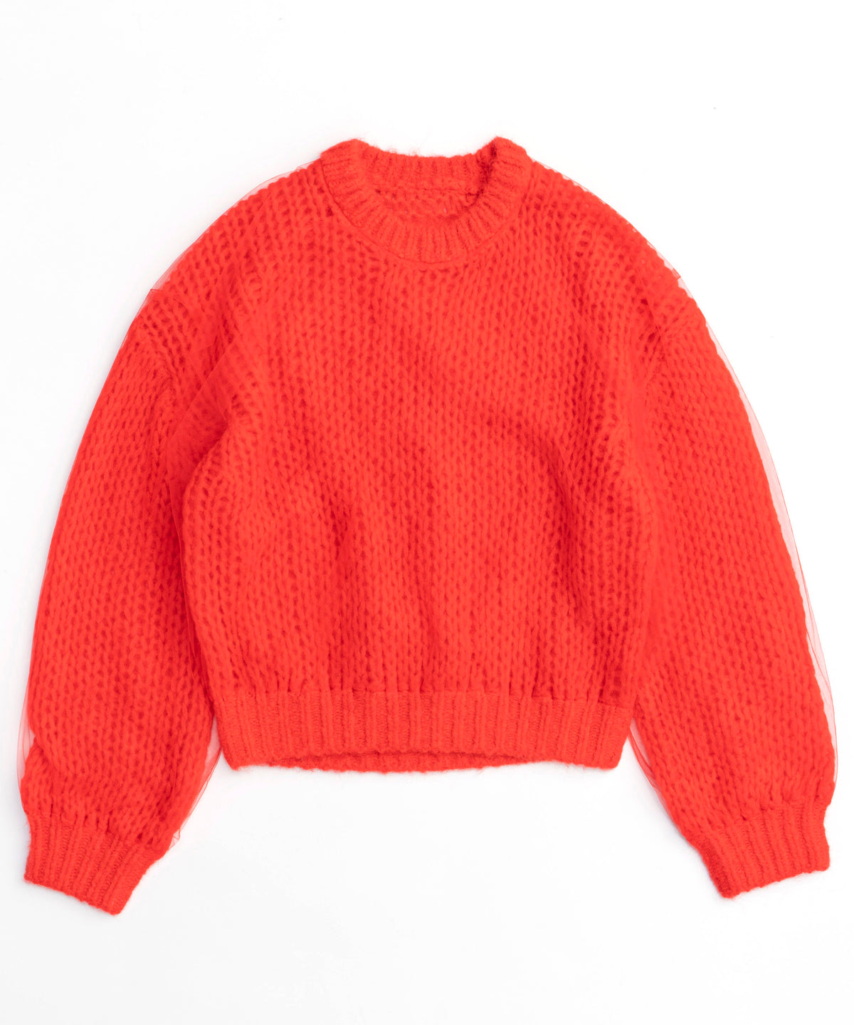 Tulle Layered Low Gauge Reversible Knit Pullover