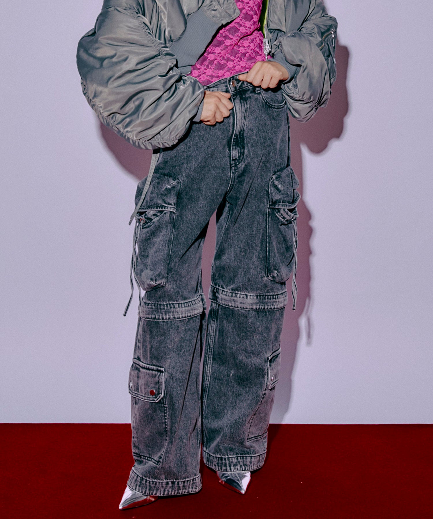 Low Waist Cargo Denim Pants