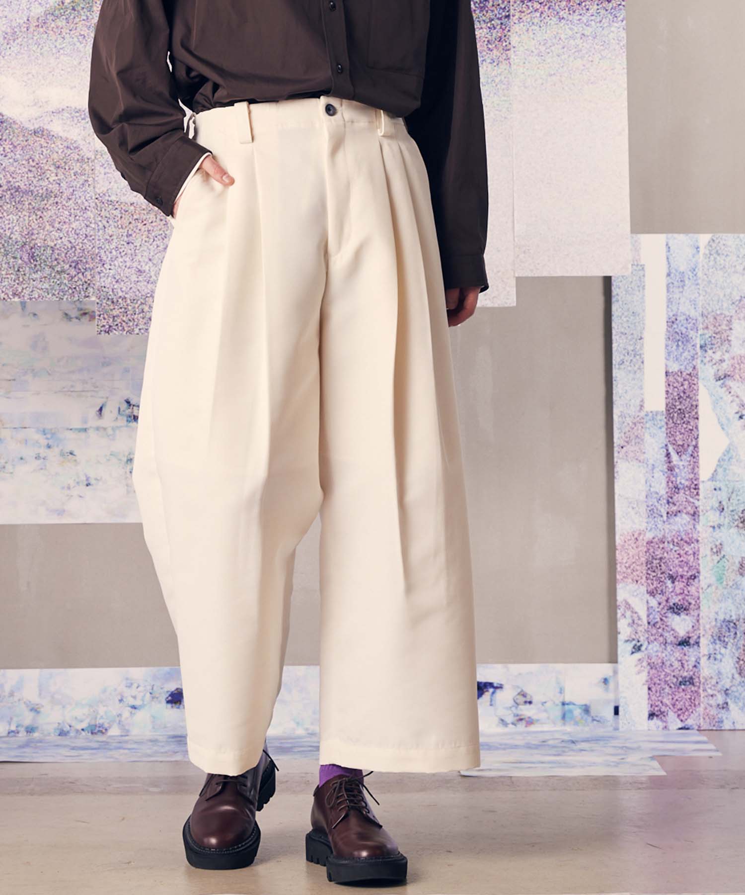 【SALE】【Italian Dead Stock Fabric】Multi Fabric Two-Tuck Wide Pants