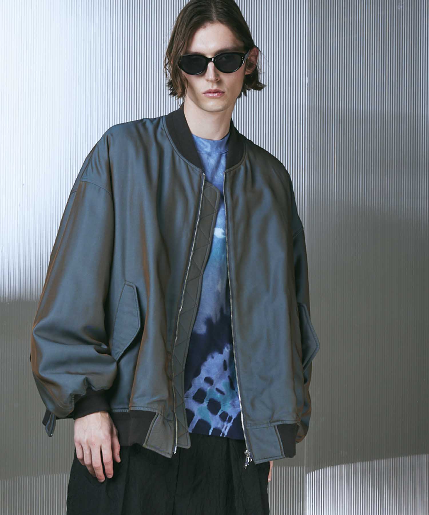 Lyocell Twill Chambray Prime-Over MA-1 Bomber Jacket