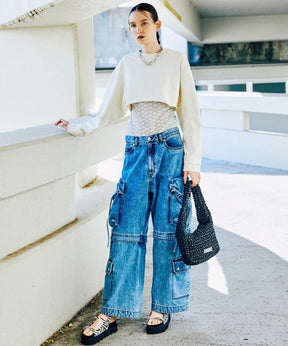 Low Waist Cargo Denim Pants